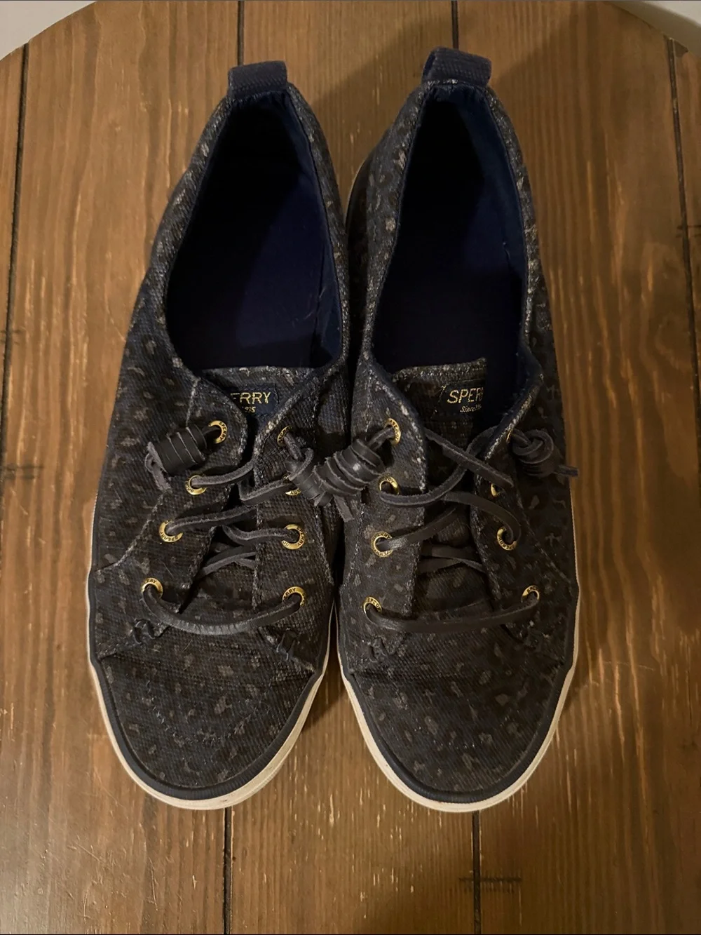 Sperry Navy Leopard-Print Canvas Sneakers